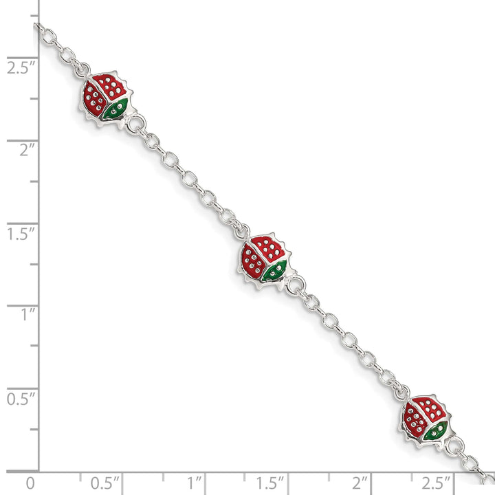 Sterling Silver Multi-color Enamel Ladybugs Children's Bracelet