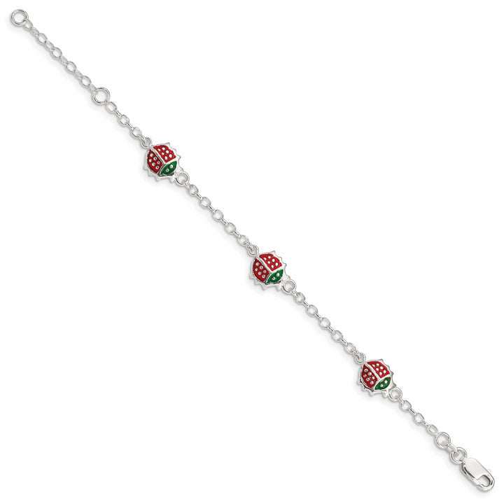 Sterling Silver Multi-color Enamel Ladybugs Children's Bracelet