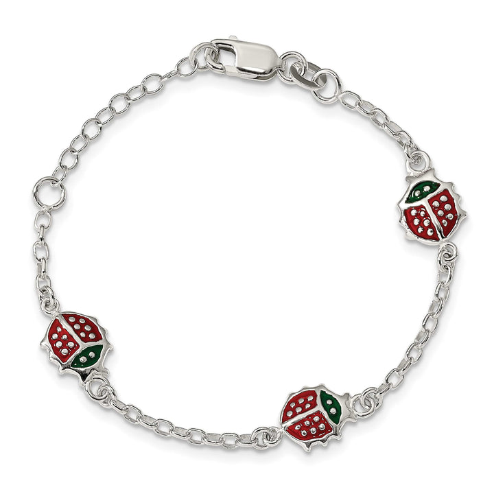 Sterling Silver Multi-color Enamel Ladybugs Children's Bracelet
