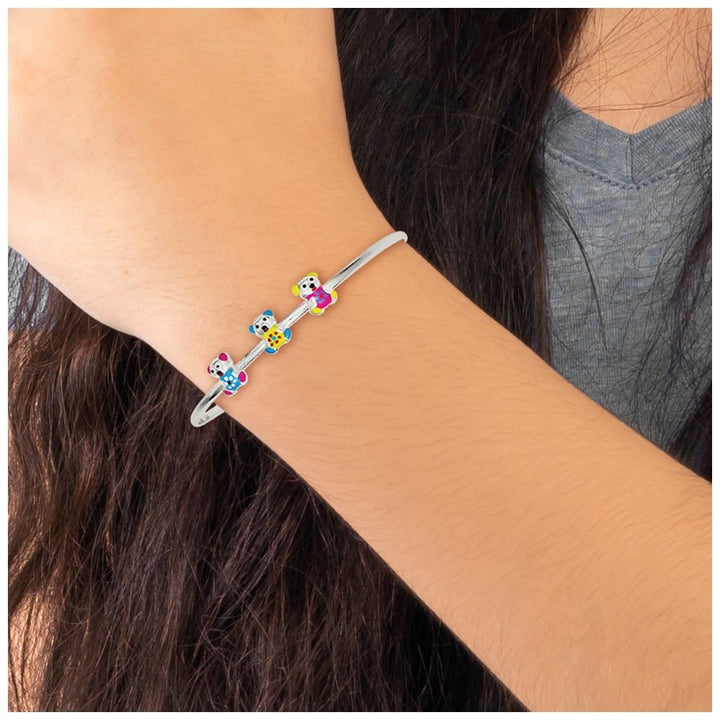 Sterling Silver Multi-color Enamel Teddy Bear Expandable Bangle