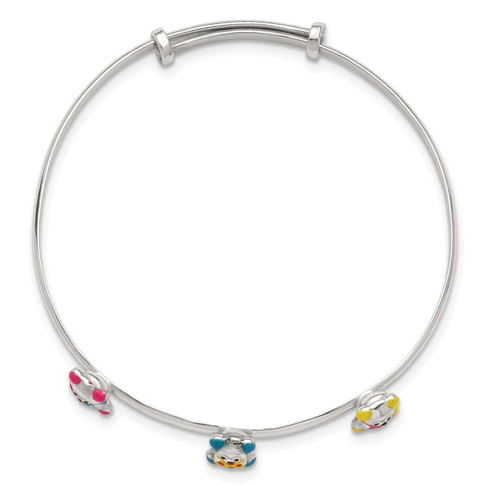 Sterling Silver Multi-color Enamel Teddy Bear Expandable Bangle