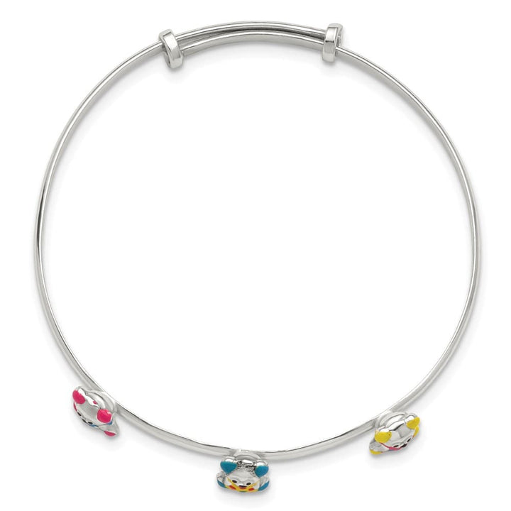 Sterling Silver Multi-color Enamel Teddy Bear Expandable Bangle