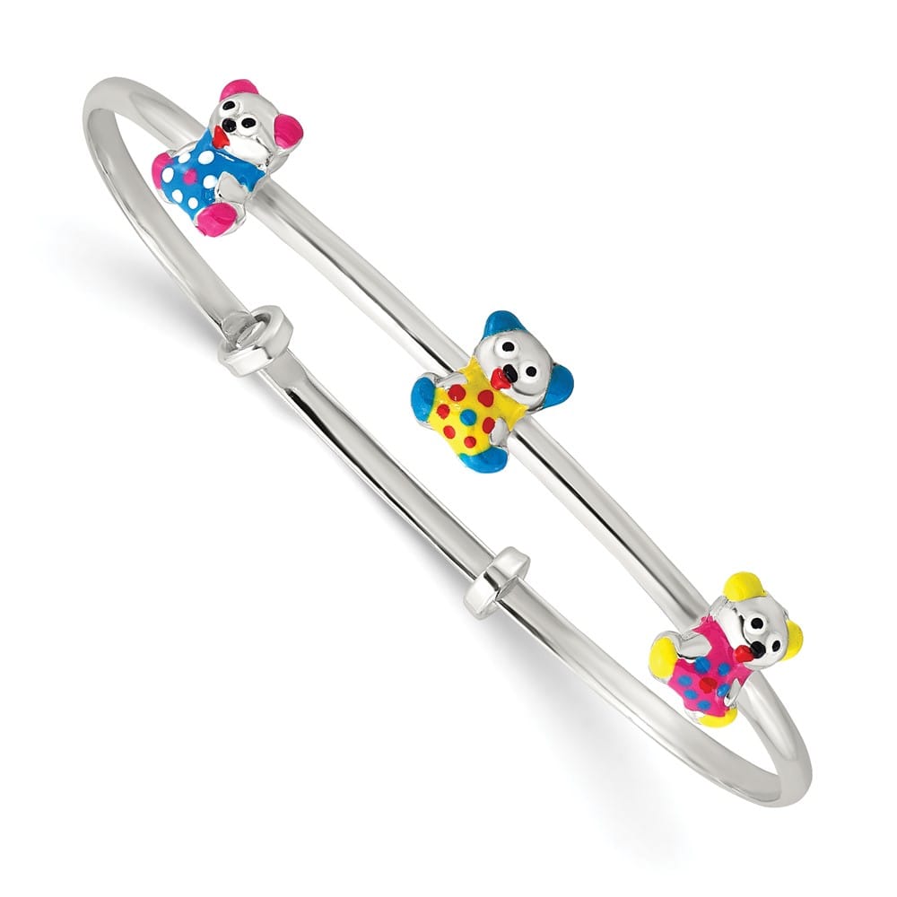 Sterling Silver Multi-color Enamel Teddy Bear Expandable Bangle