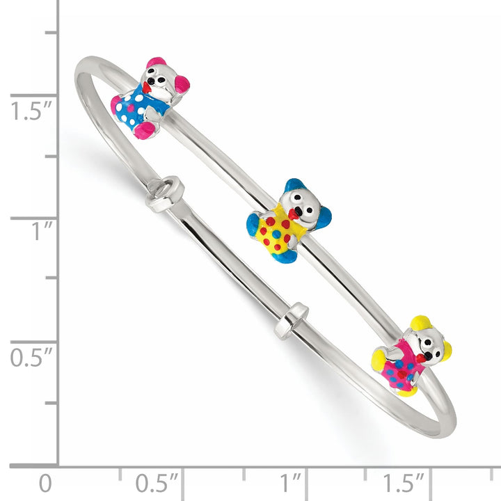 Sterling Silver Multi-color Enamel Teddy Bear Expandable Bangle