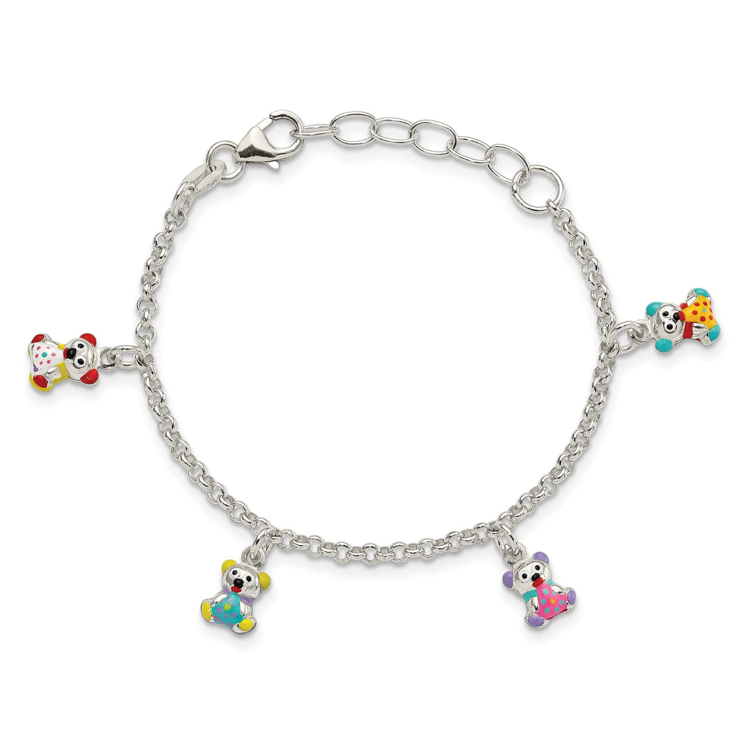 Sterling Silver Multi-color Enameled Bears Children's Bracelet