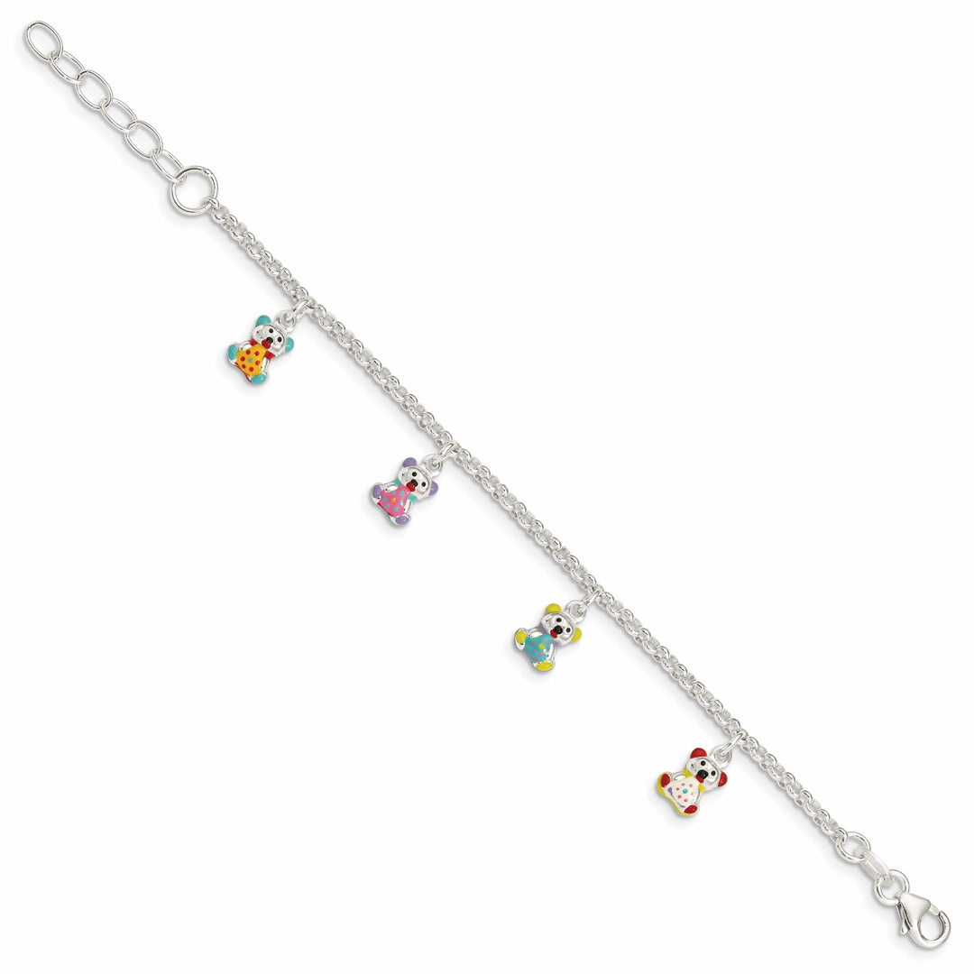 Sterling Silver Multi-color Enameled Bears Children's Bracelet