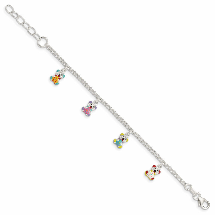 Sterling Silver Multi-color Enameled Bears Children's Bracelet