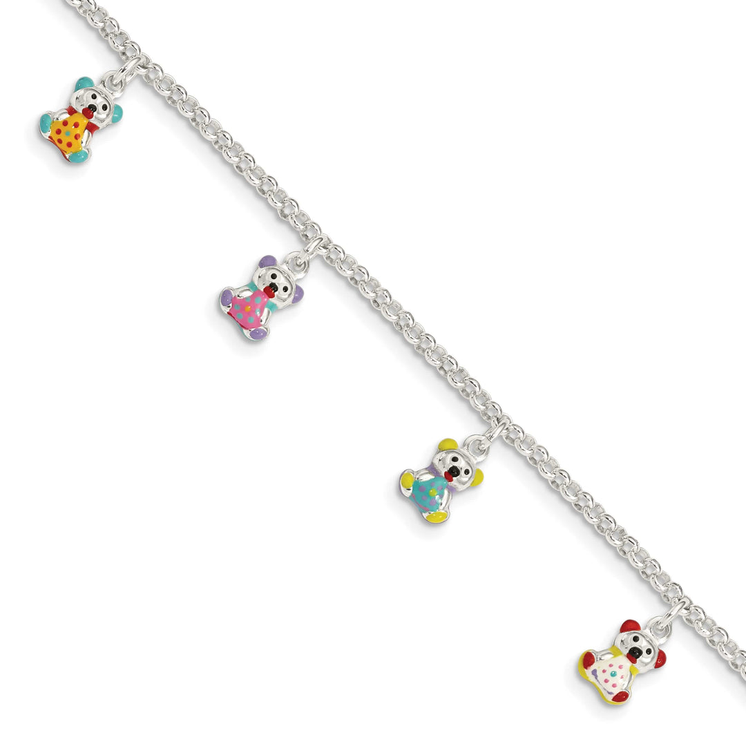 Sterling Silver Multi-color Enameled Bears Children's Bracelet