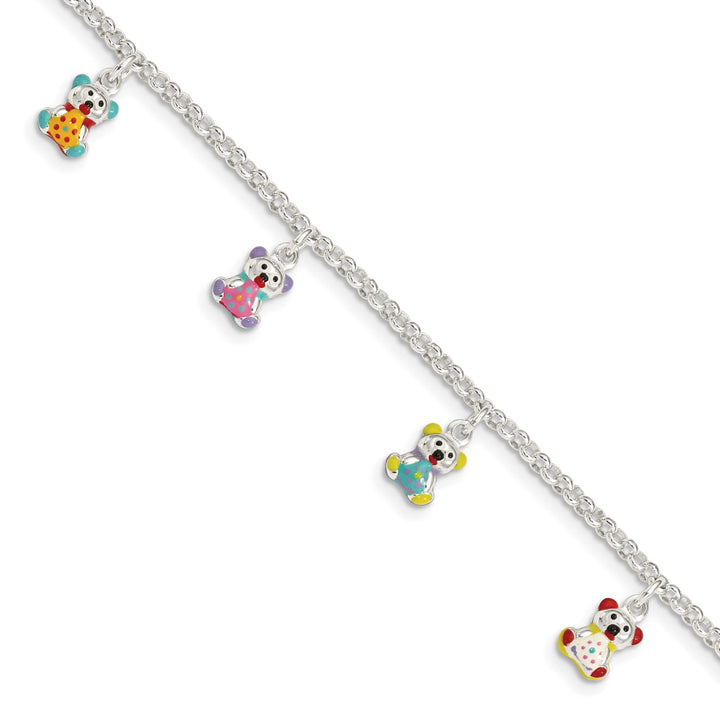 Sterling Silver Multi-color Enameled Bears Children's Bracelet