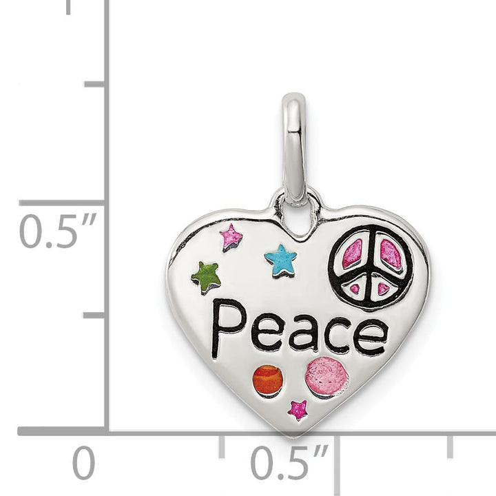 Sterling Silver Multi-color Enameled Heart Peace Charm