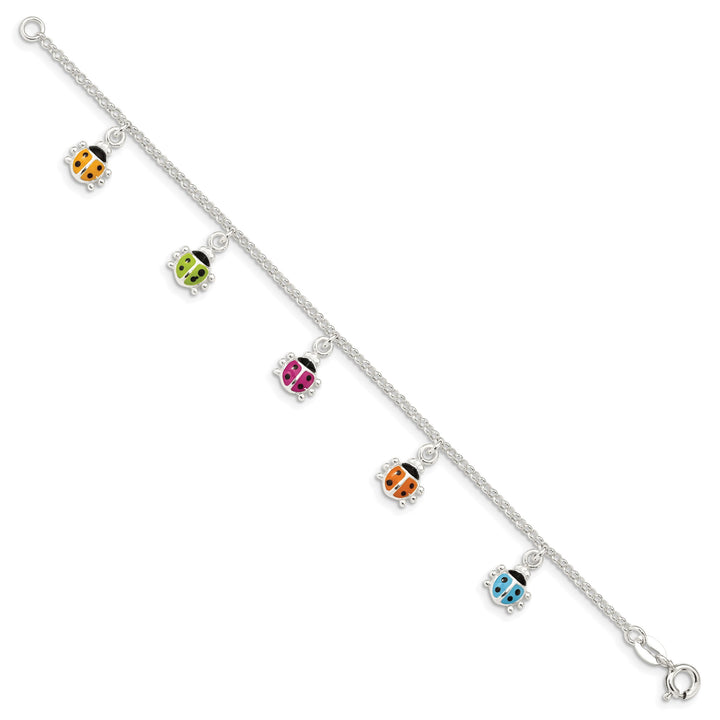Sterling Silver Multi-color Enameled Ladybugs Children's Bracelet