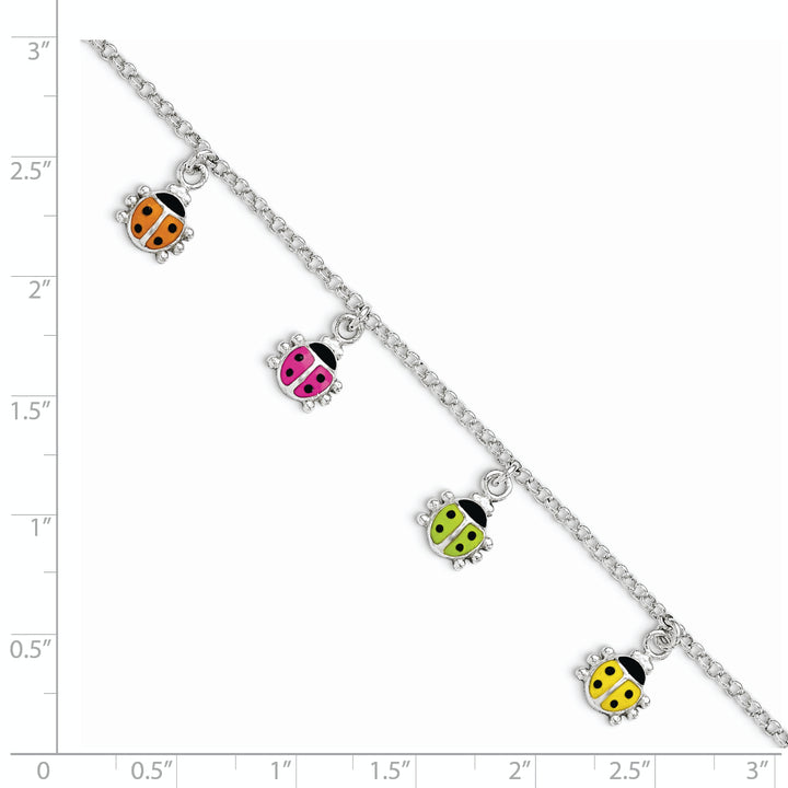 Sterling Silver Multi-color Enameled Ladybugs Children's Bracelet