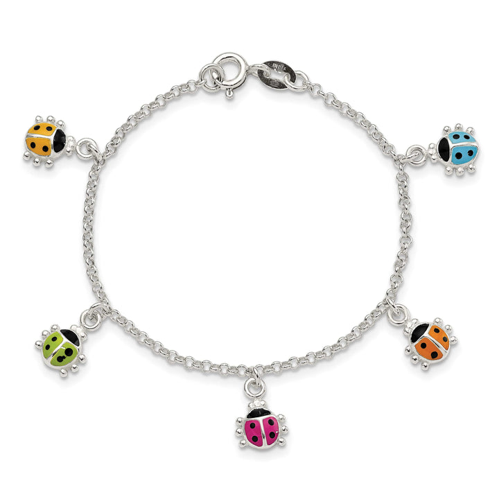 Sterling Silver Multi-color Enameled Ladybugs Children's Bracelet