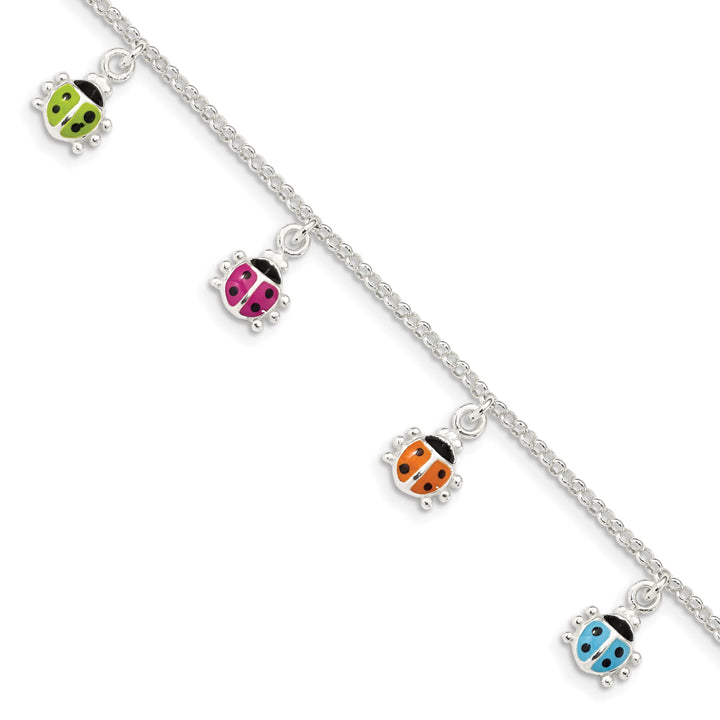 Sterling Silver Multi-color Enameled Ladybugs Children's Bracelet