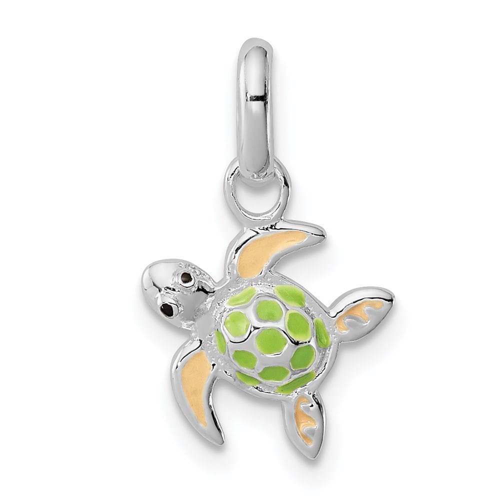 Sterling Silver Multi-color Enameled Sea Turtle Petite Pendant