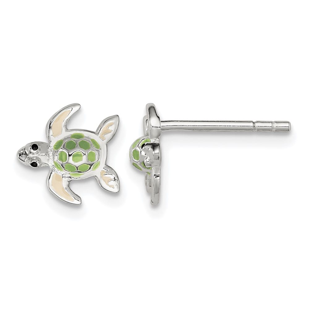 Sterling Silver Multi-color Enameled Sea Turtle Petite Post Earrings