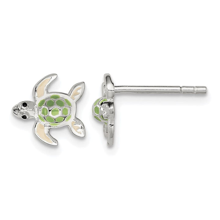 Sterling Silver Multi-color Enameled Sea Turtle Petite Post Earrings