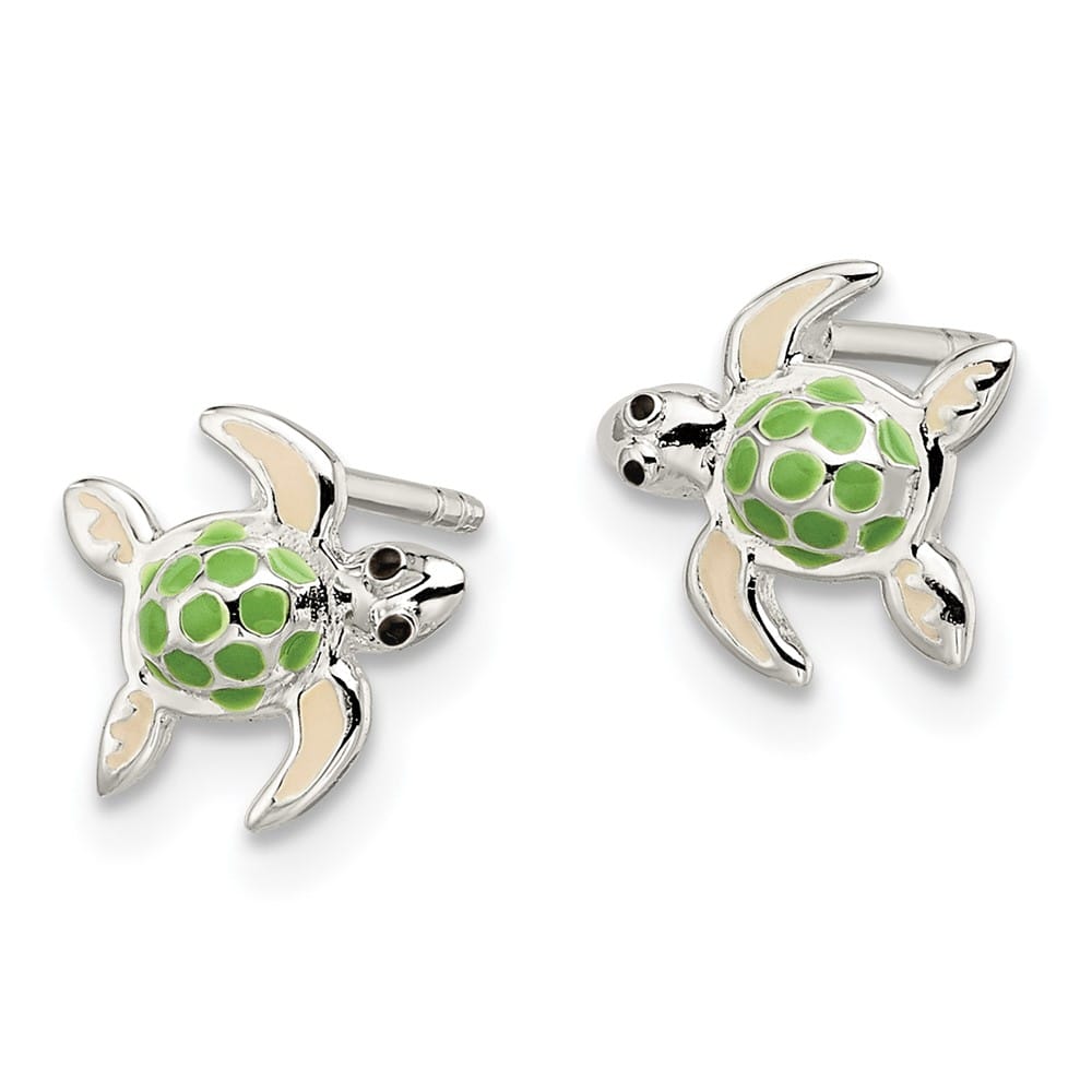 Sterling Silver Multi-color Enameled Sea Turtle Petite Post Earrings