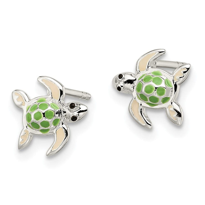 Sterling Silver Multi-color Enameled Sea Turtle Petite Post Earrings