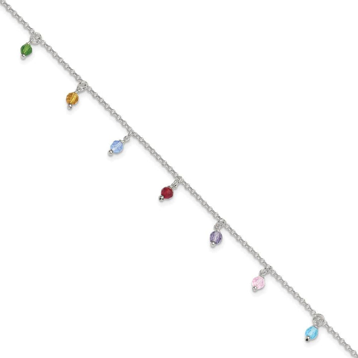 Sterling Silver Multi-colored Beads Anklet — .925 sterling silver, 10 inches long, 1 inch extension, 2 mm wide, lobster clasp, 2.93 g