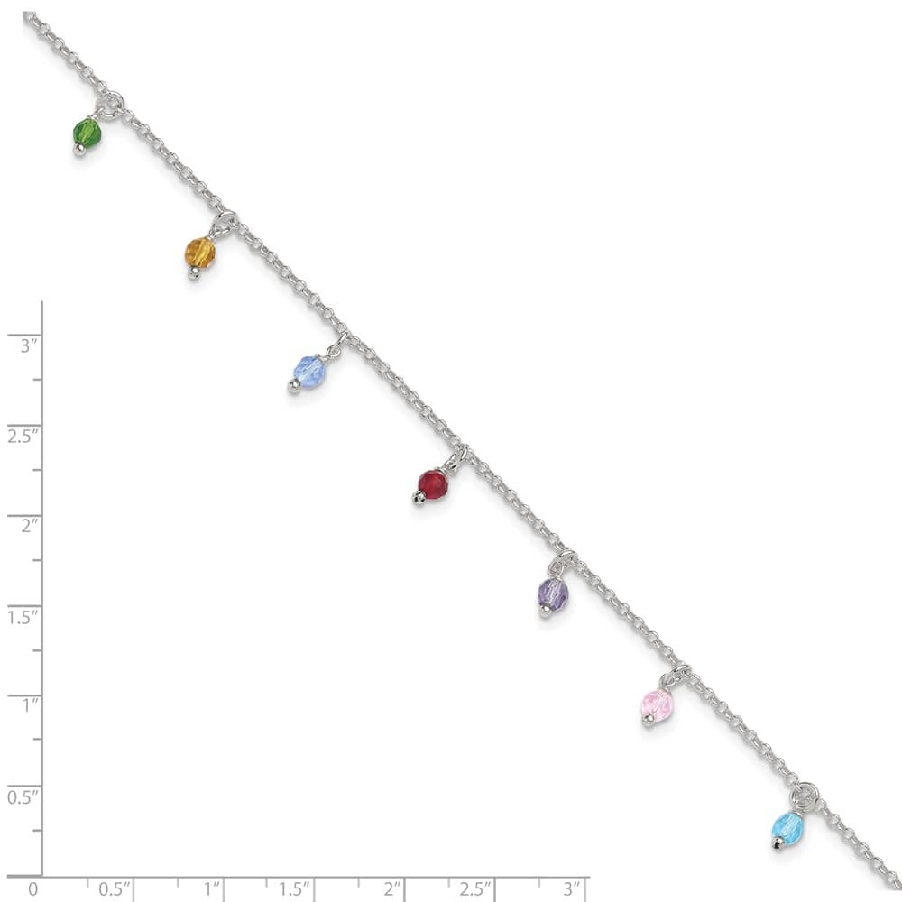 Sterling Silver Multi-colored Beads Anklet