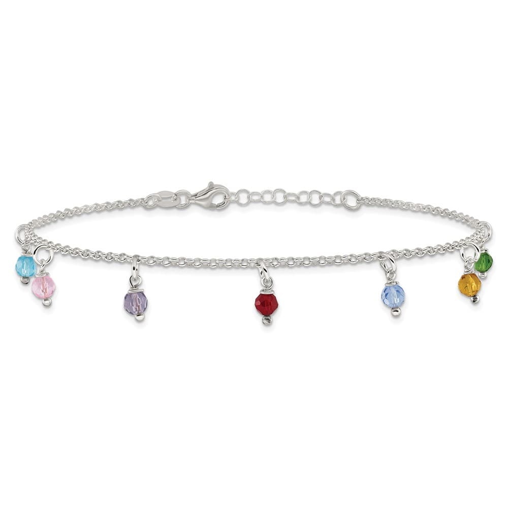 Sterling Silver Multi-colored Beads Anklet