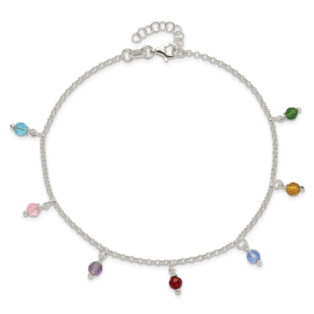 Sterling Silver Multi-colored Beads Anklet
