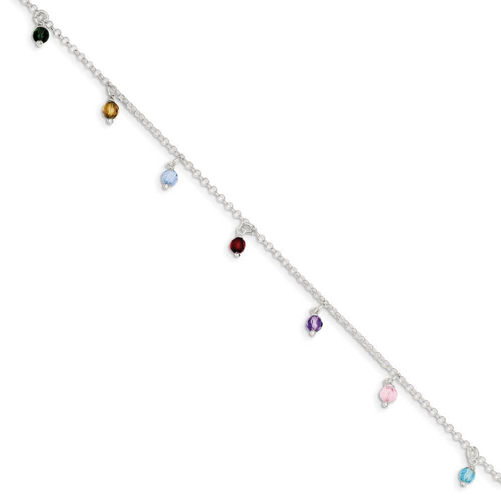 Sterling Silver Multi-colored Beads Anklet