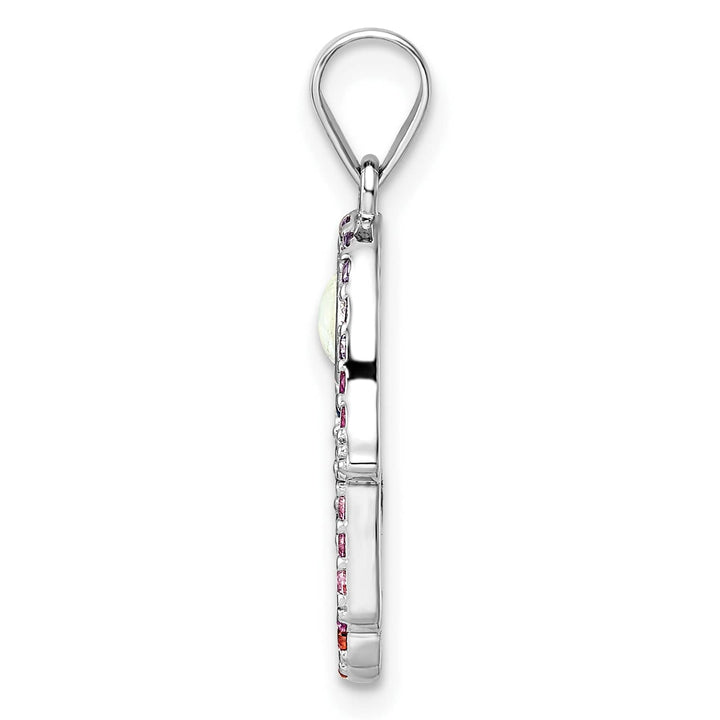 Sterling Silver Multicolor CZ and Synthetic Opal Hamsa Pendant
