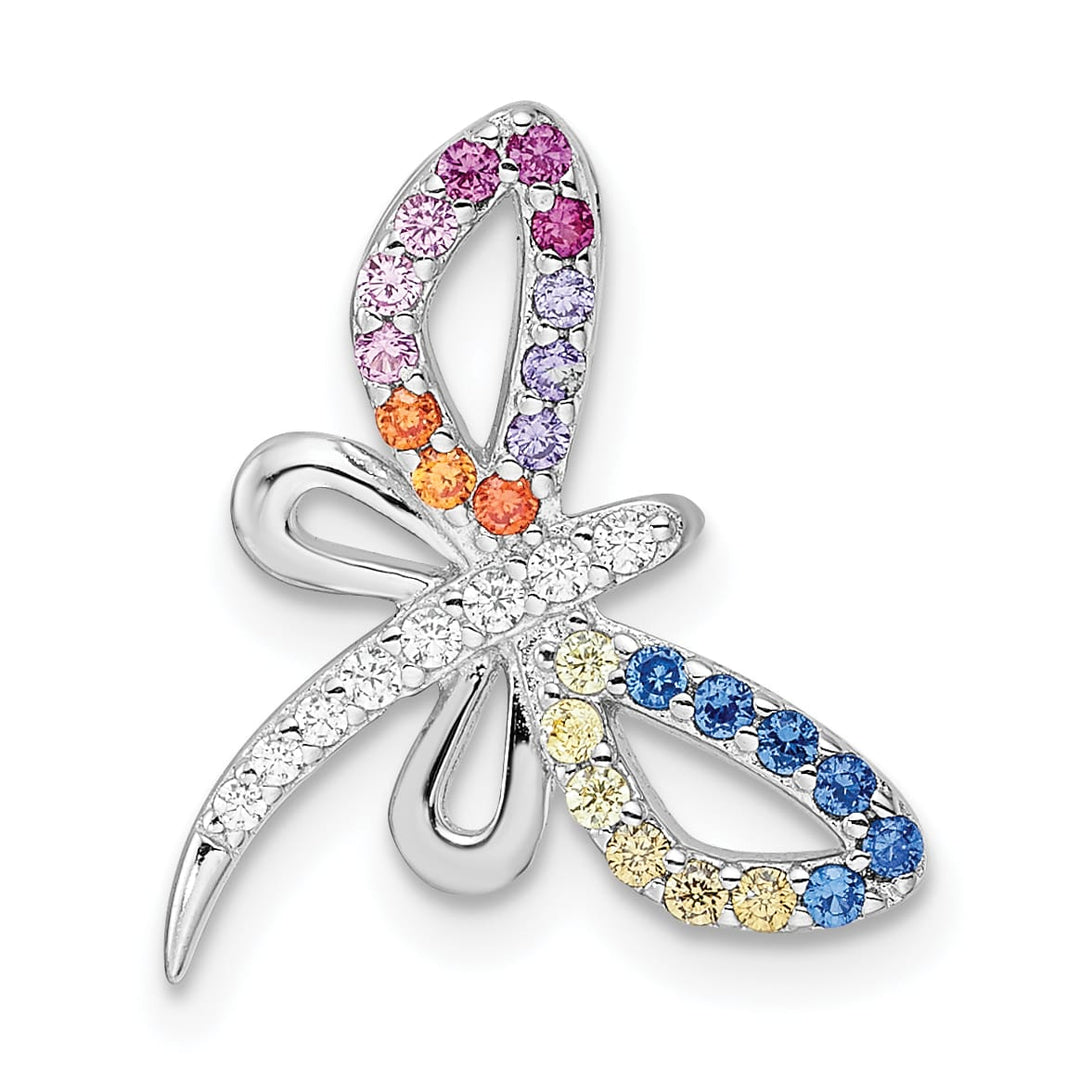Sterling Silver Multicolor CZ Dragonfly Chain Slide