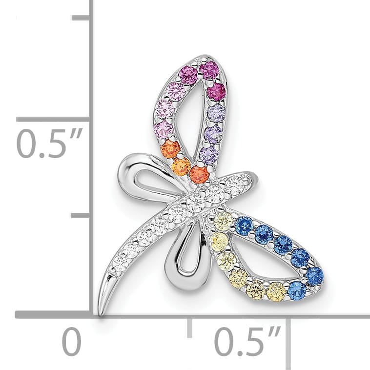 Sterling Silver Multicolor CZ Dragonfly Chain Slide