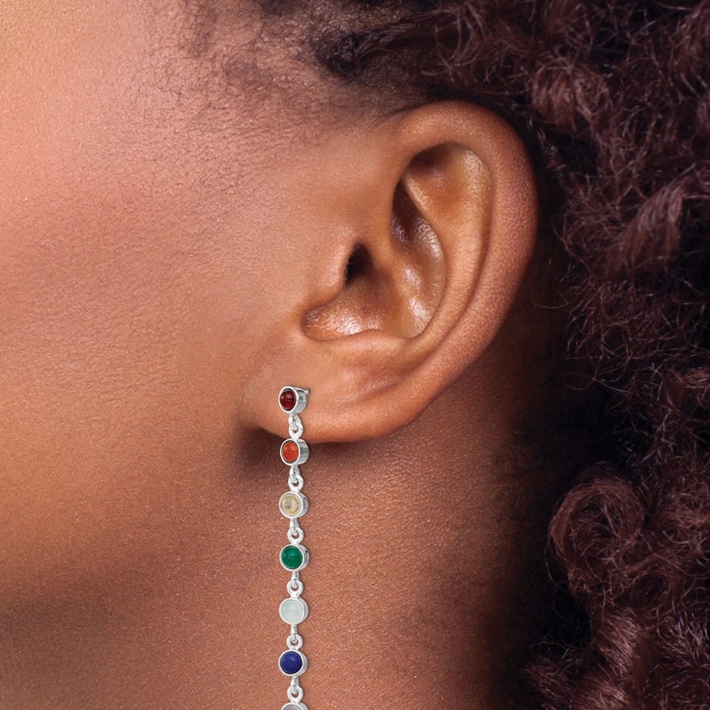 Sterling Silver Multicolor Quartz Dangle Post Earrings, view 3 of 5
