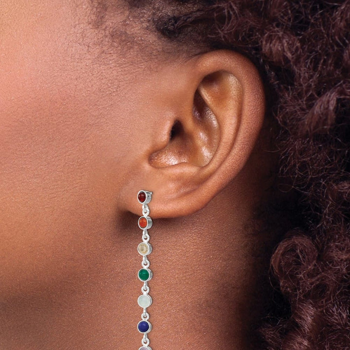 Sterling Silver Multicolor Quartz Dangle Post Earrings, view 3 of 5