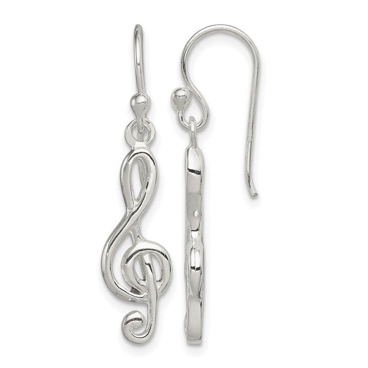 Sterling Silver Music Treble Clef Shepherd Hook Earrings, view 1 of 4