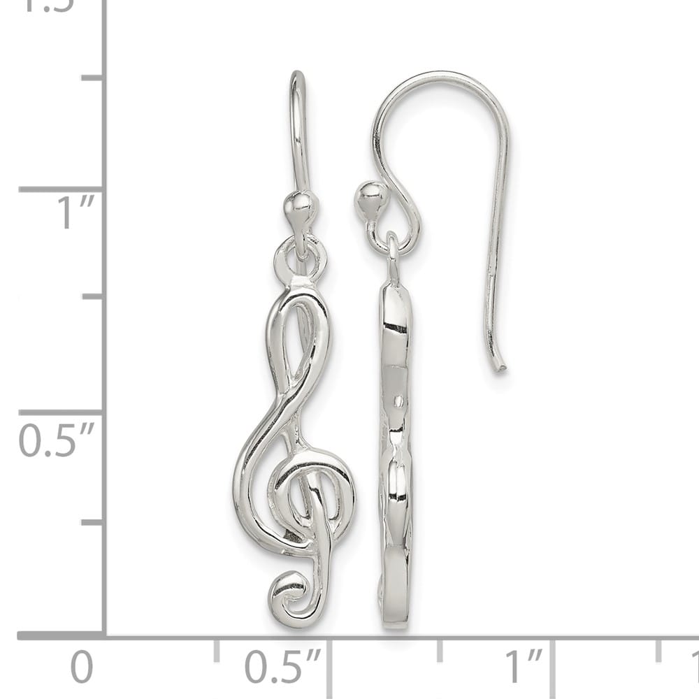 Sterling Silver Music Treble Clef Shepherd Hook Earrings, view 4 of 4