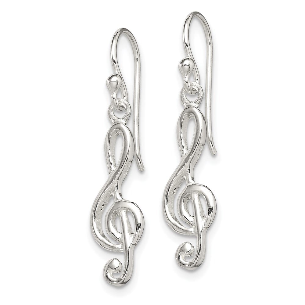 Sterling Silver Music Treble Clef Shepherd Hook Earrings, view 2 of 4