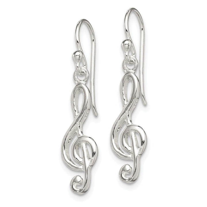 Sterling Silver Music Treble Clef Shepherd Hook Earrings, view 2 of 4