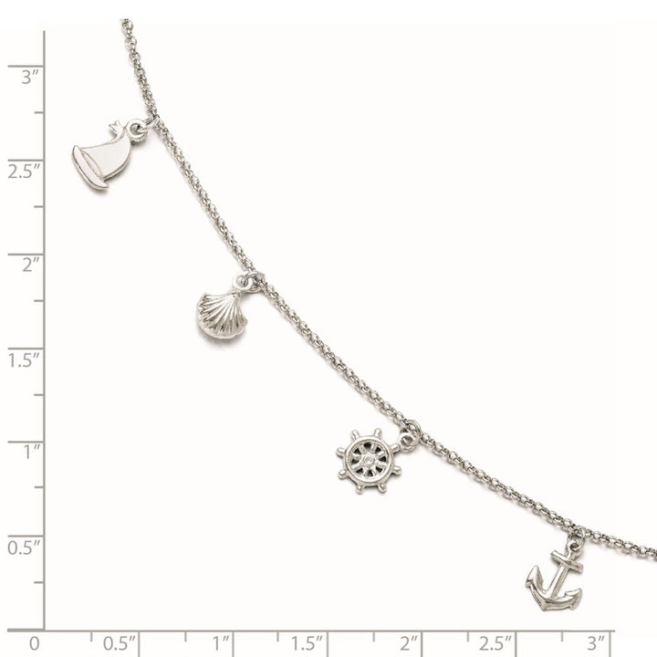 Sterling Silver Nautical Charms Anklet