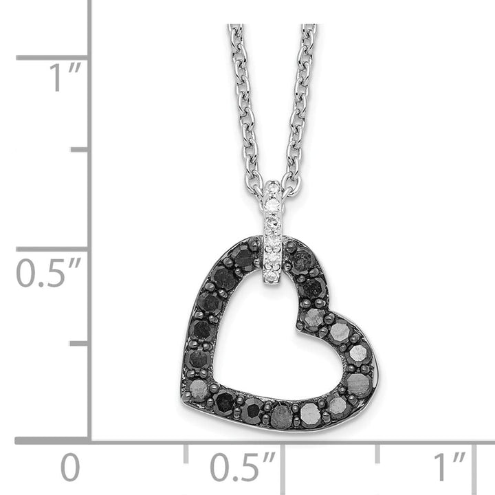 Sterling Silver Night Black and White Diamond Heart 18 inch Necklace