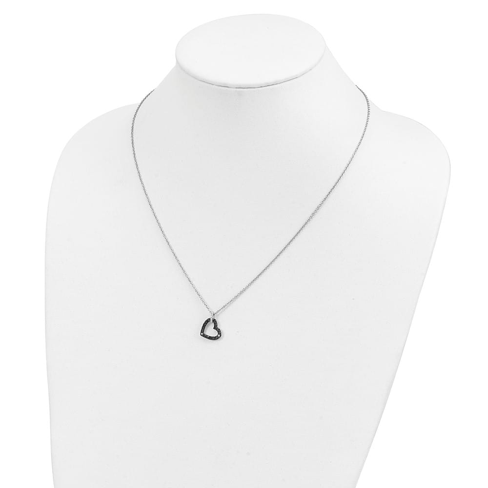 Sterling Silver Night Black and White Diamond Heart 18 inch Necklace