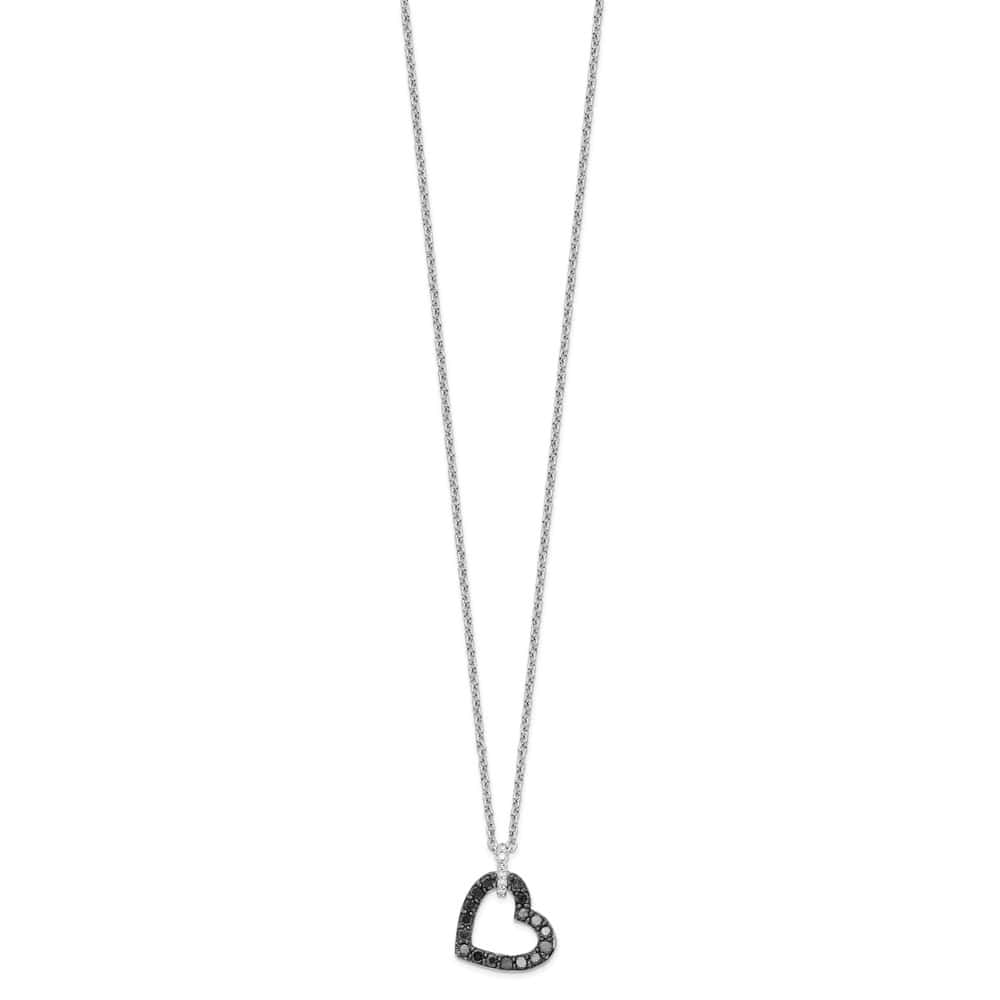 Sterling Silver Night Black and White Diamond Heart 18 inch Necklace