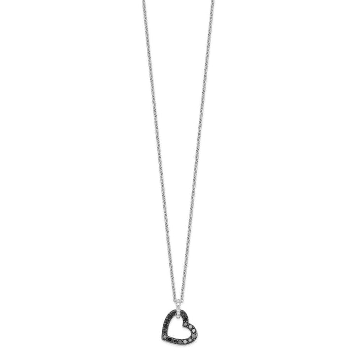 Sterling Silver Night Black and White Diamond Heart 18 inch Necklace