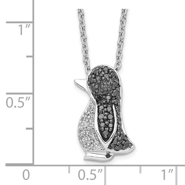 Sterling Silver Night Black and White Diamond Penguin 18 inch Necklace