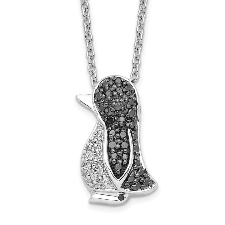 Sterling Silver Night Black and White Diamond Penguin 18 inch Necklace