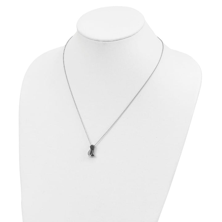 Sterling Silver Night Black and White Diamond Penguin 18 inch Necklace