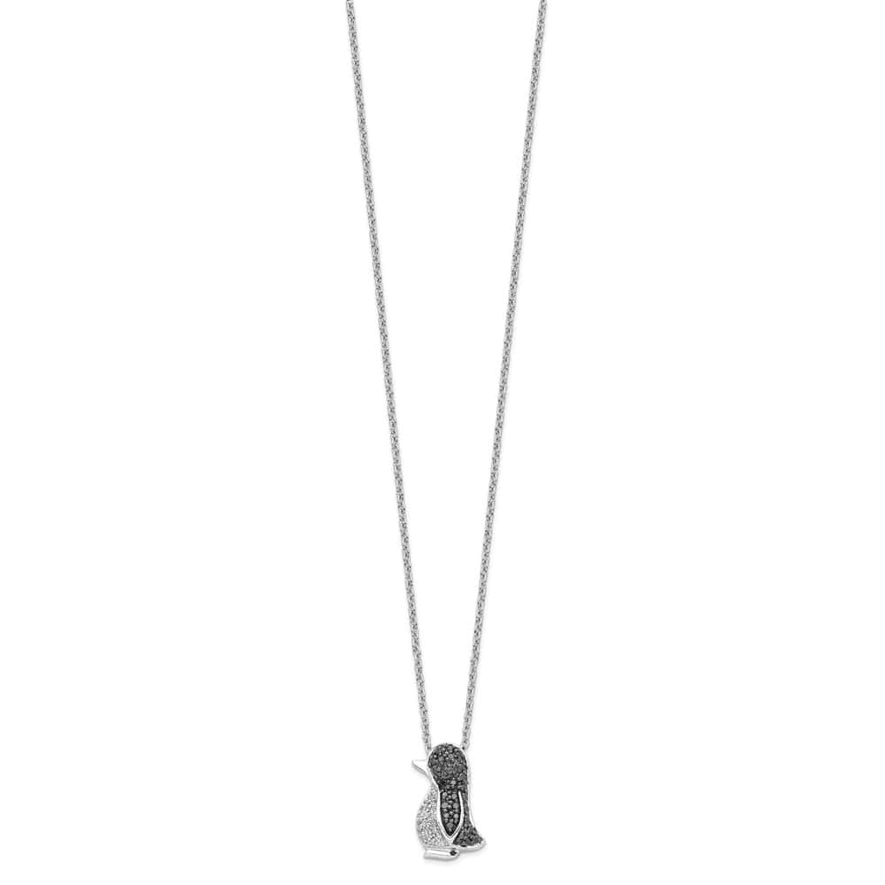 Sterling Silver Night Black and White Diamond Penguin 18 inch Necklace