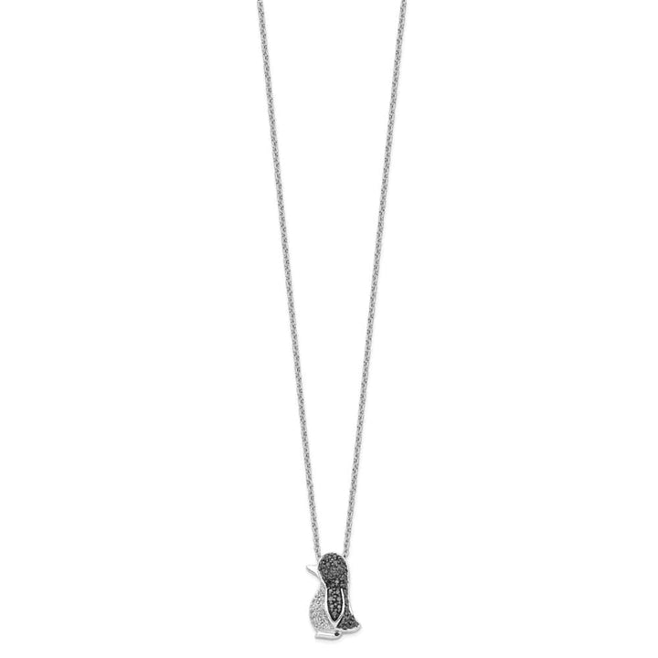 Sterling Silver Night Black and White Diamond Penguin 18 inch Necklace