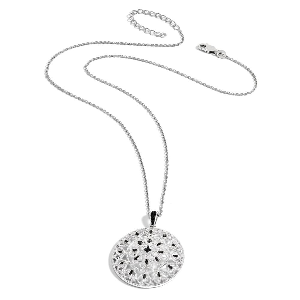 Sterling Silver Night Black Diamond Circle 18 inch Necklace