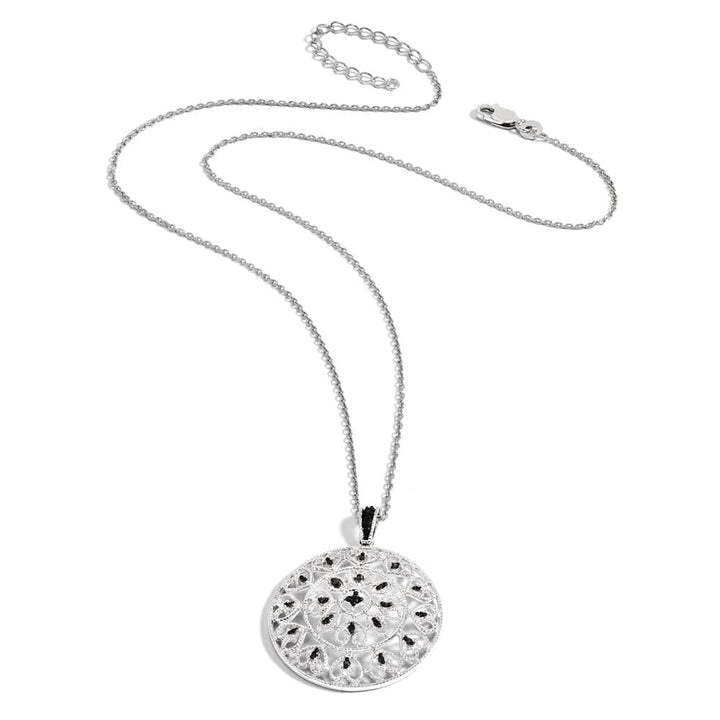 Sterling Silver Night Black Diamond Circle 18 inch Necklace