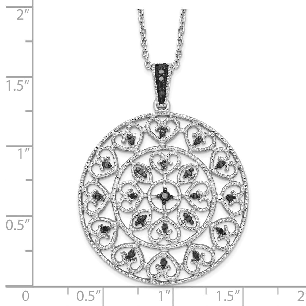 Sterling Silver Night Black Diamond Circle 18 inch Necklace